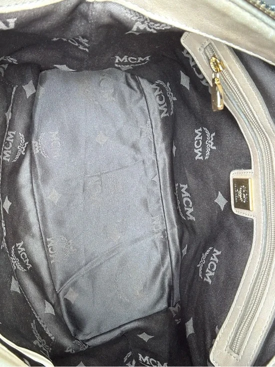 MCM Visetos Satchel Bag Cream Black Leather Trim Crossbody Medium Tote w/ COA - Picture 11 of 15